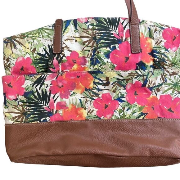 CROFT & BARROW DOMED BROWN & TROPICAL ORANGE PINK FLORAL
TOTE HANDBAG PURSE - Picture 7 of 7